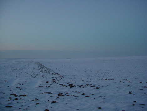 La plaine de Boneffe sous - 10° ce 10 janvier 2009 au coucher su soleil