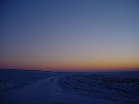 La plaine de Boneffe sous - 10° ce 10 janvier 2009 au coucher su soleil
