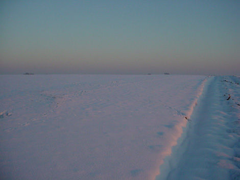 La plaine de Boneffe sous - 10° ce 10 janvier 2009 au coucher su soleil