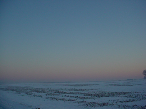 La plaine de Boneffe sous - 10° ce 10 janvier 2009 au coucher su soleil