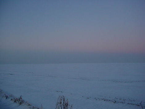 La plaine de Boneffe sous - 10° ce 10 janvier 2009 au coucher su soleil