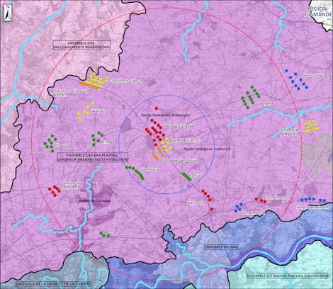 Carte des éoliennes en production et en activités autour d'Eghezée