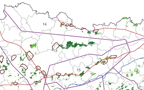 Carte du cadre éolien wallon - zone de Boneffe